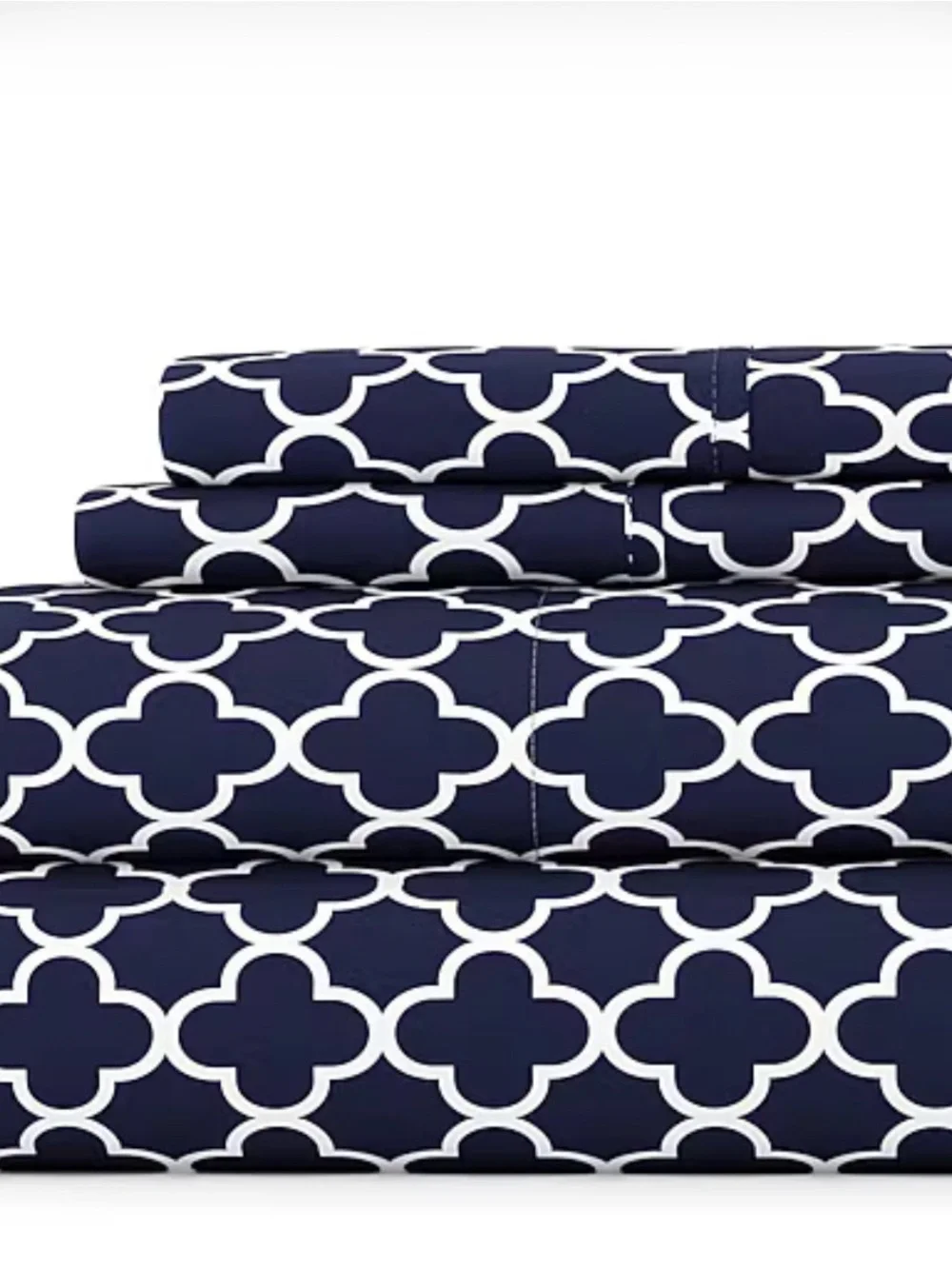 Navy Quatrefoil Full Size 4-Piece Sheet Set NWT